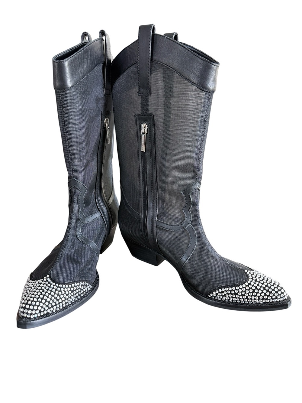 Karl Lagerfeld Paris Lakota Rhinestone Detail Mesh Western Boot Size 7.5